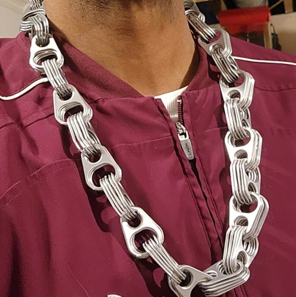 Necklace - Aluminum Pull Tab Can Tab Silver Continous Steampunk Chain